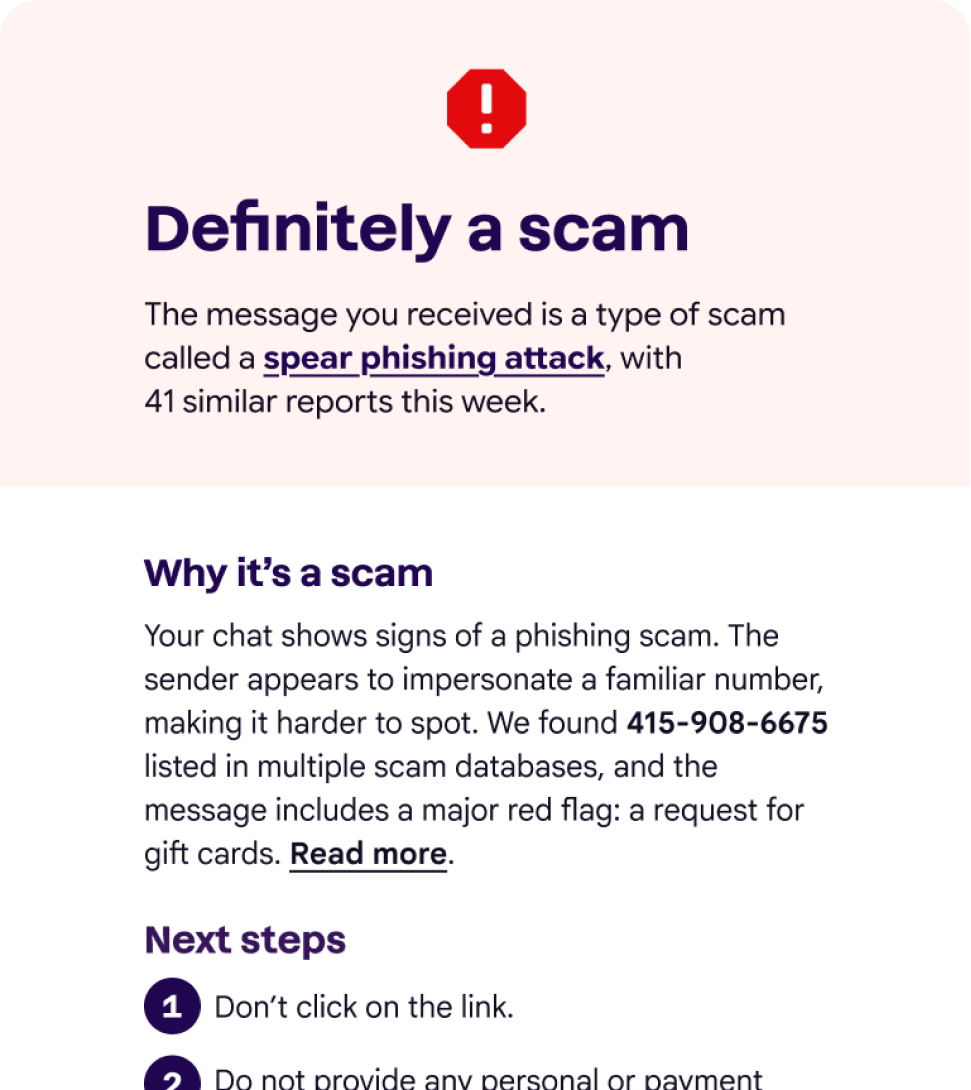 Example scam verdict preview