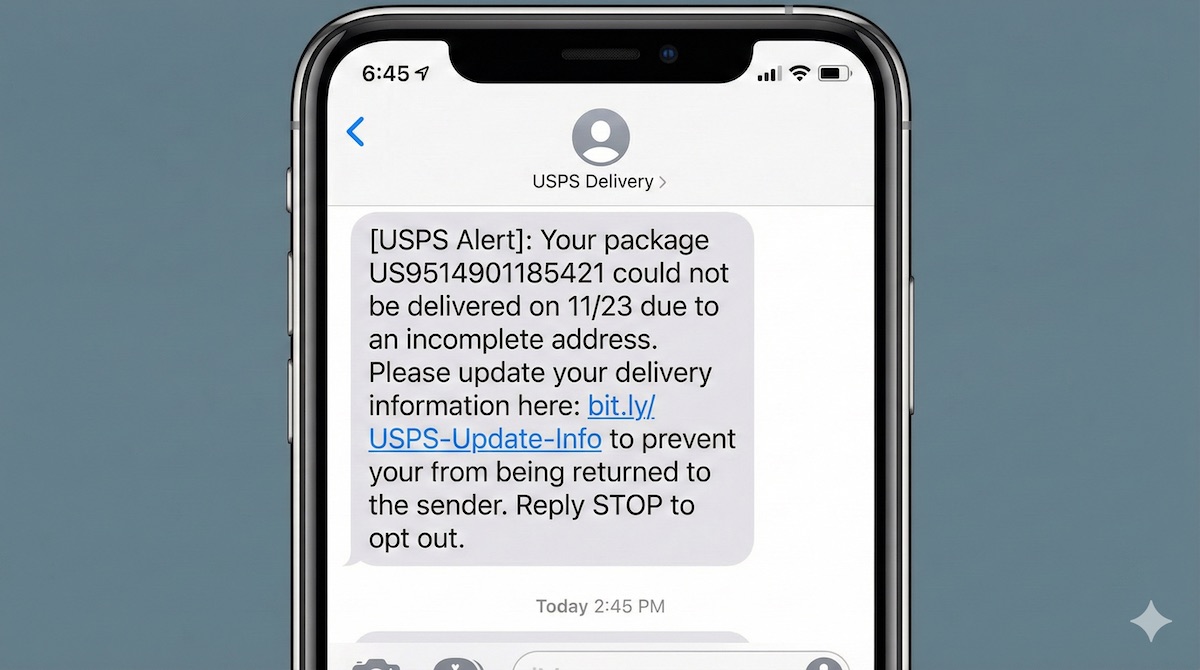 Example of a USPS imposter scam.