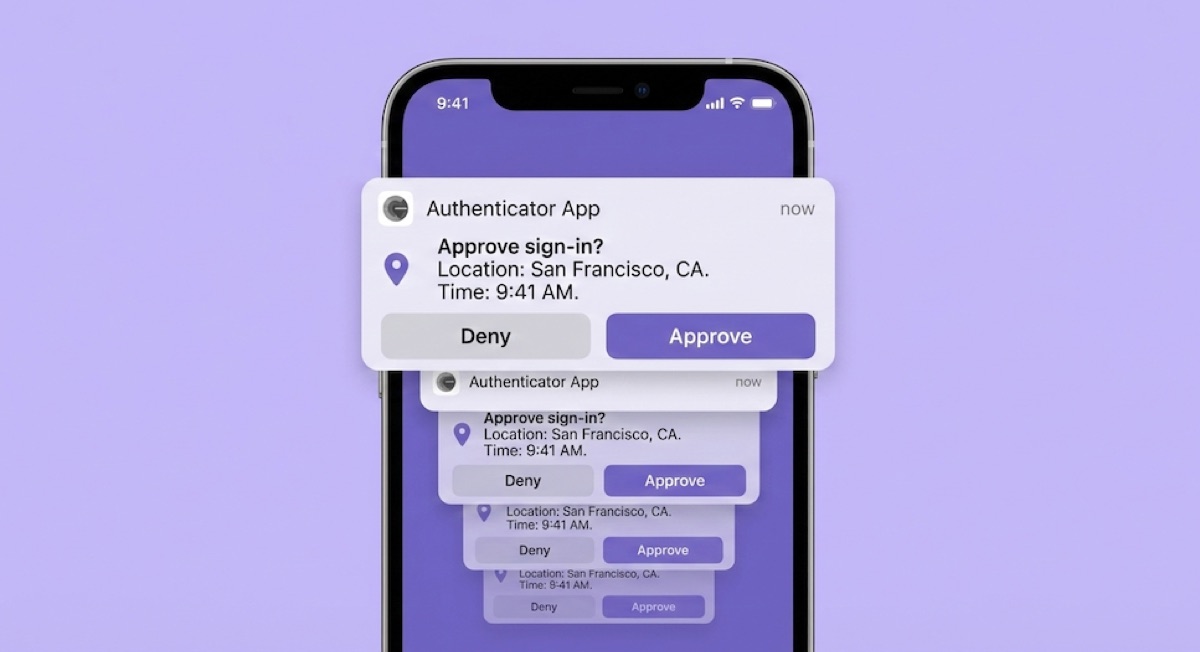 MFA fatigue attack showing multiple push notifications to approve