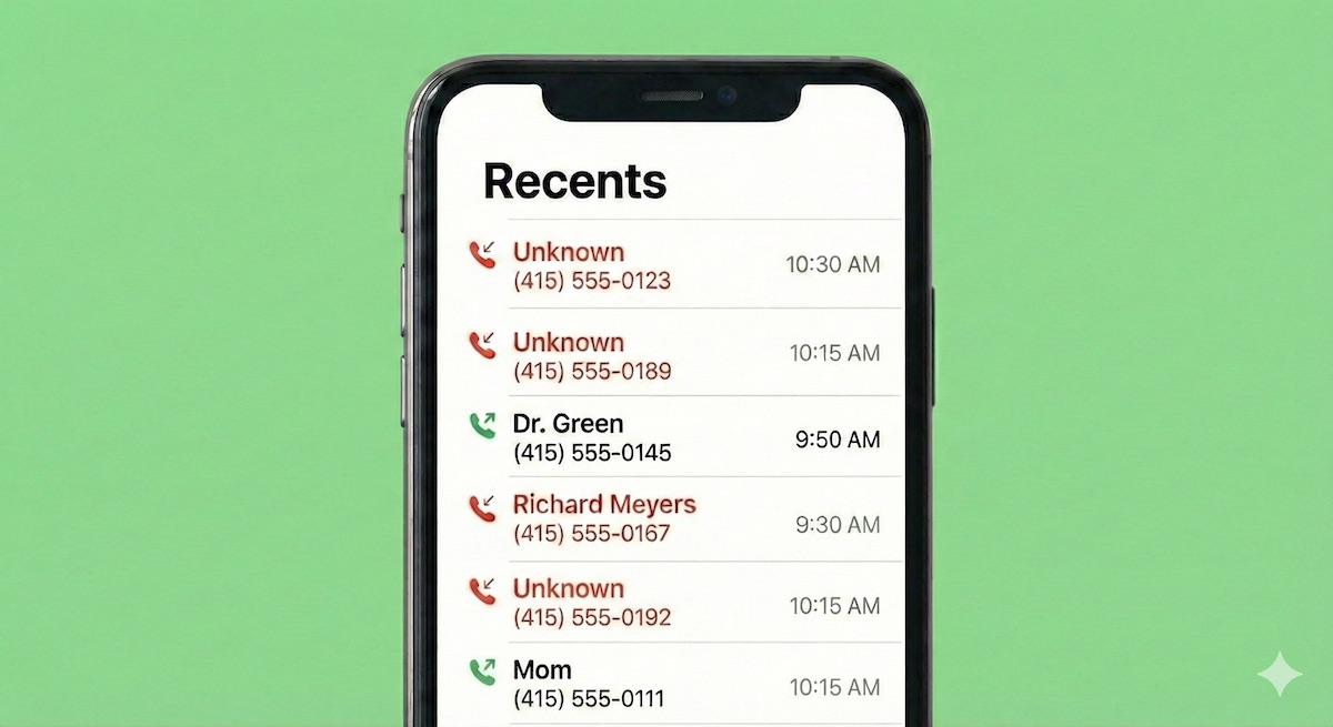 An example of unknown numbers matching known ones from your area code, a common tactic in neighbor spoofing.