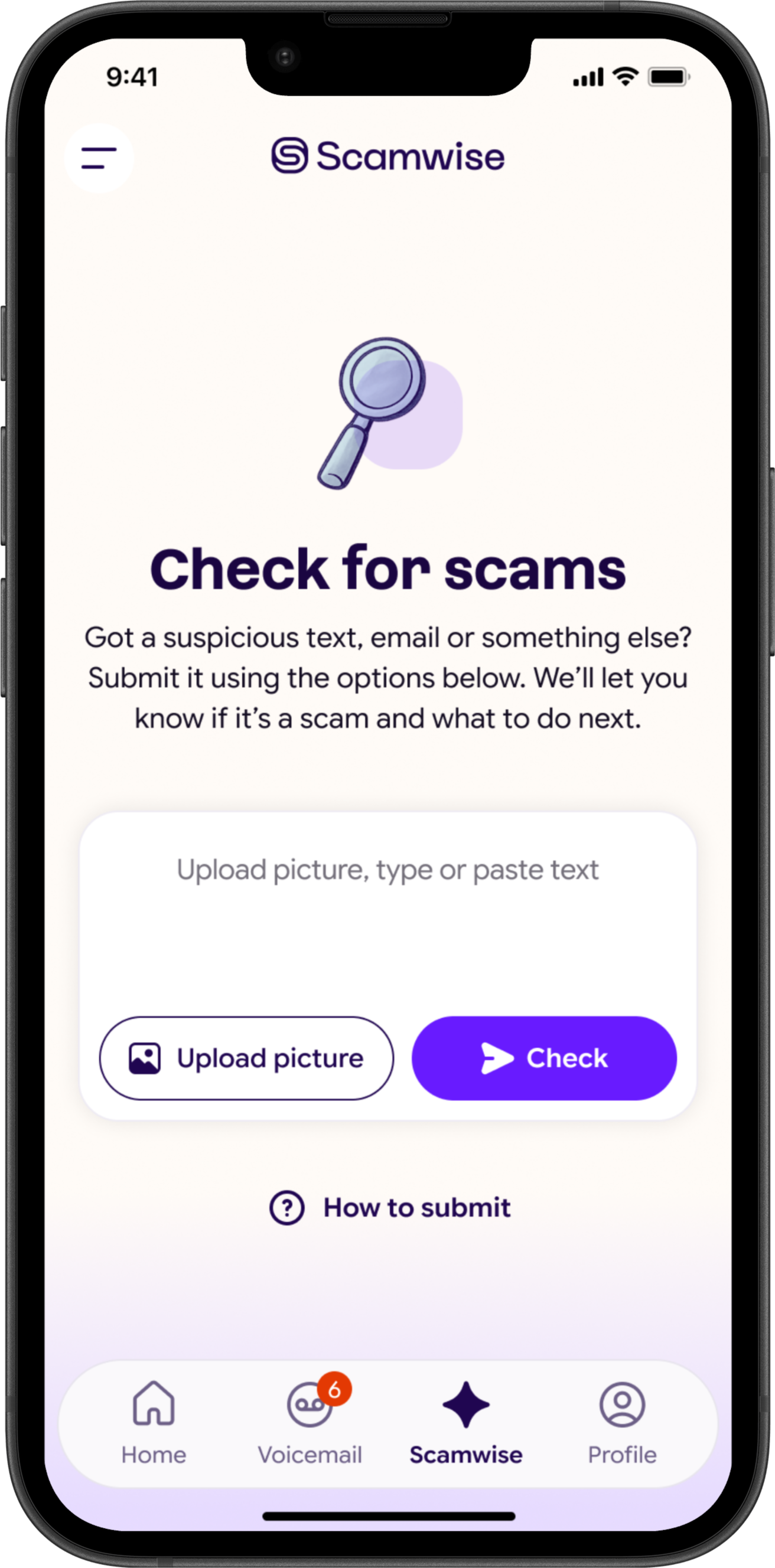 Scamwise app scam check screen