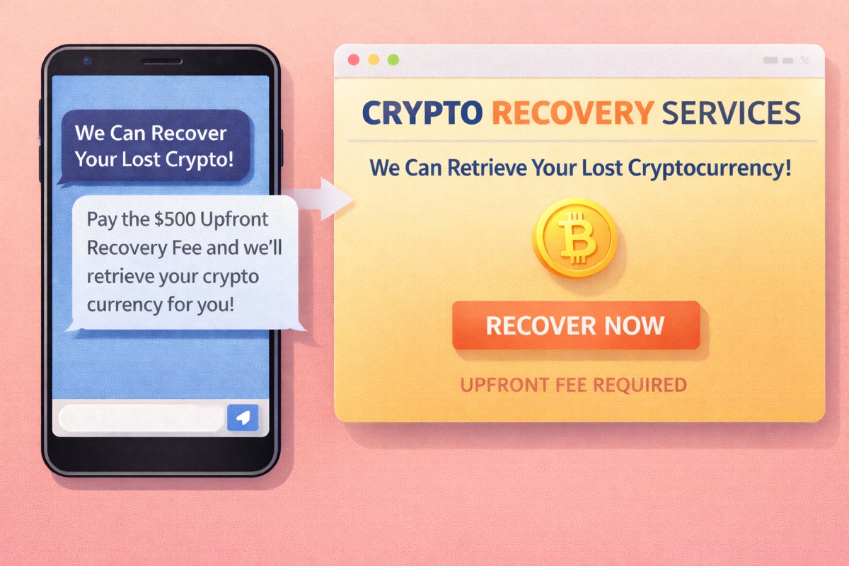 Example of a cryptocurrency recovery scam pattern