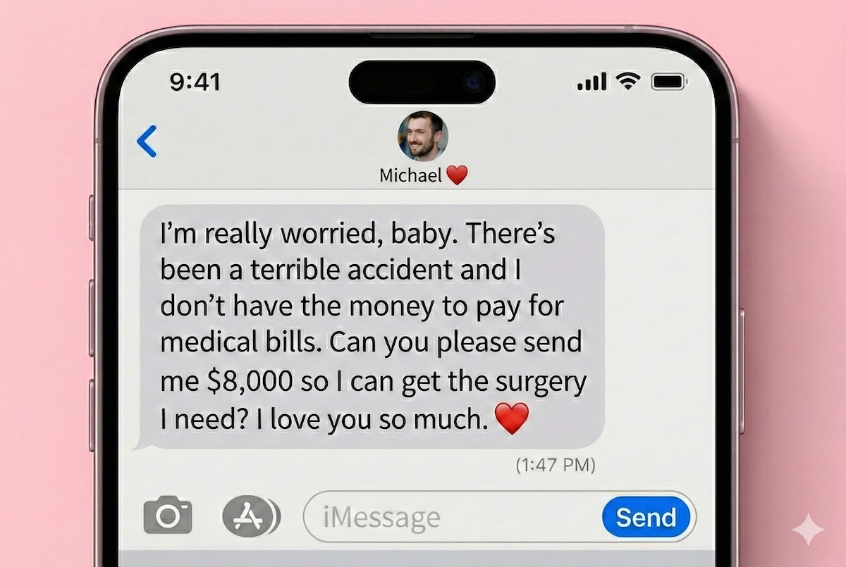 Example of a romance scam text message.